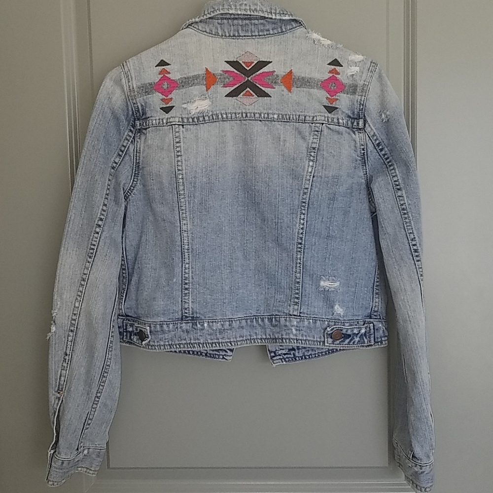 AEO Distressed Aztec Denim Jacket